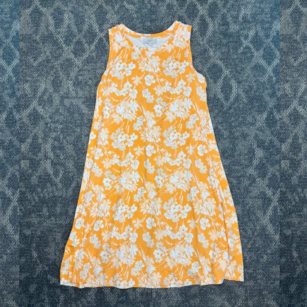 LOFT Medium Sleeveless Floral A-Line Sundress Yellow White